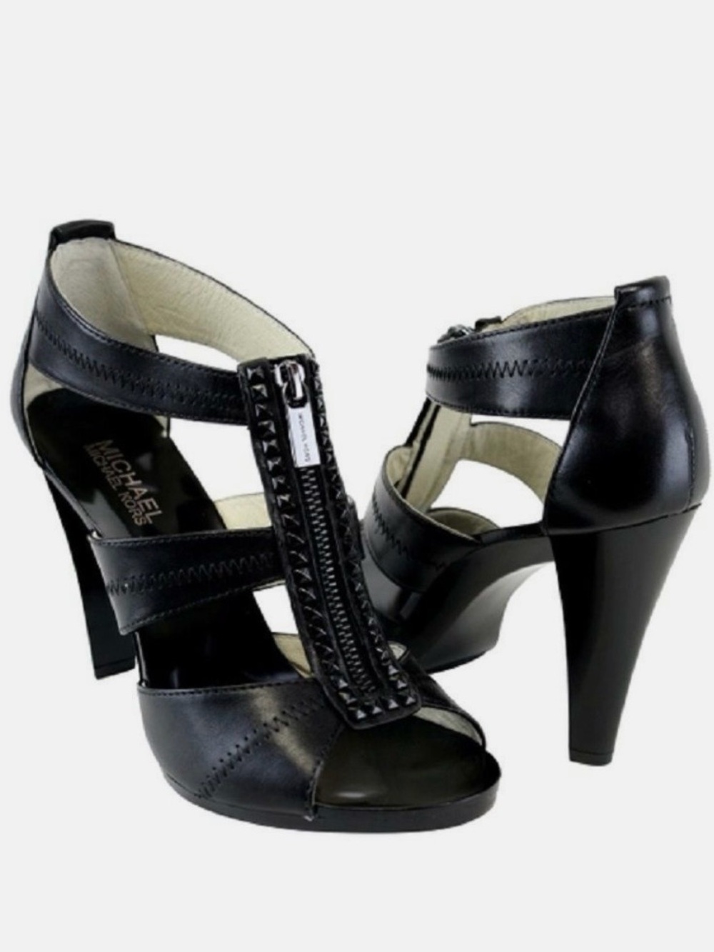 Michael Kors black studded zip front heels size 8